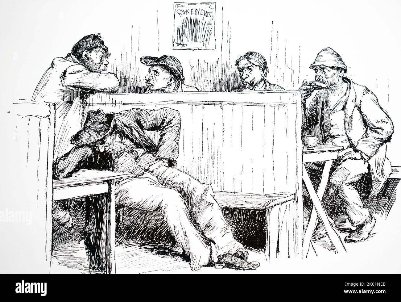 Afternoon scene in Duke's Coffee House, St Giles's, London - the cheapest coffee house in London. 1887. Stock Photo