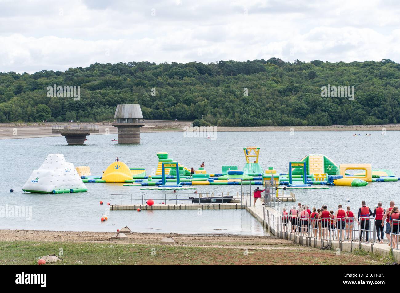 Aqua park with inflatables in Bewl Water Stock Photo