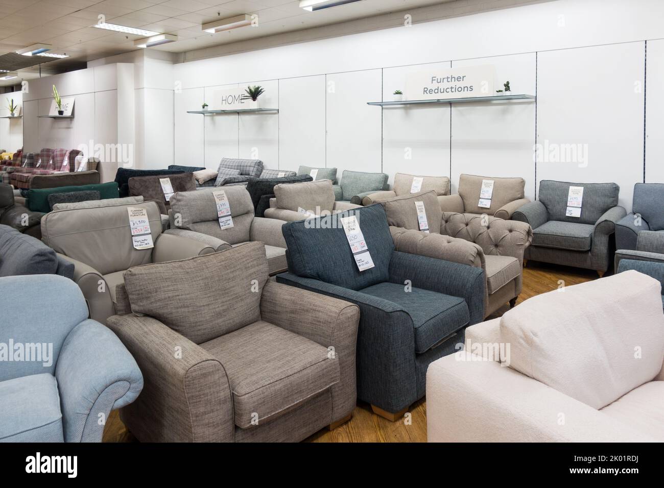 Reduce price Sofa in an outlet space Stock Photo