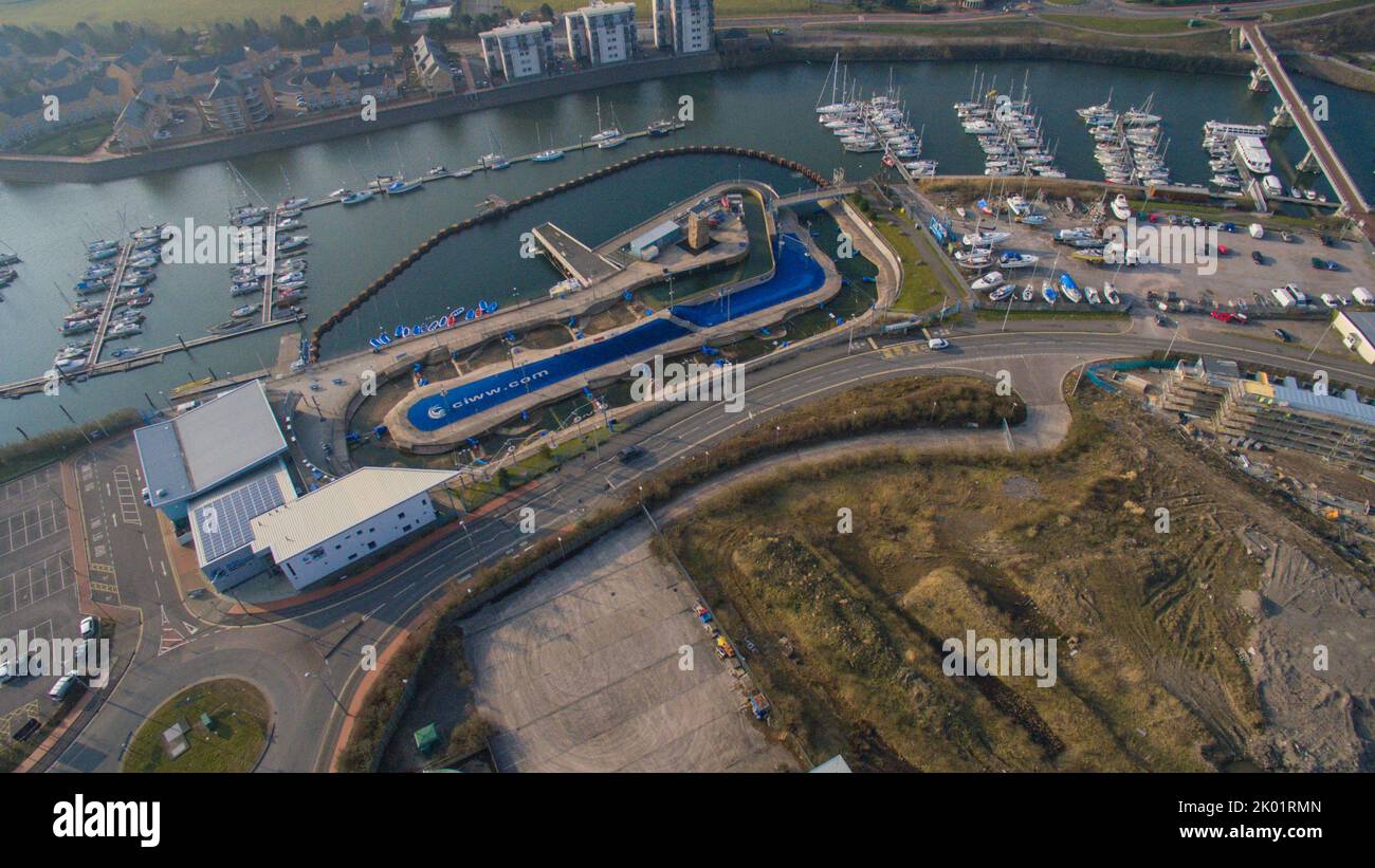 Aerial Rooftop views of Cardiff's IAW and Cardiff International Pool
