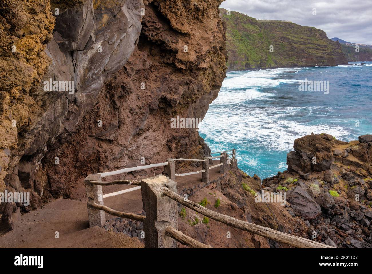 Footpath along rocky coast La Palma, Canary Islands of Spain Stock Photo
