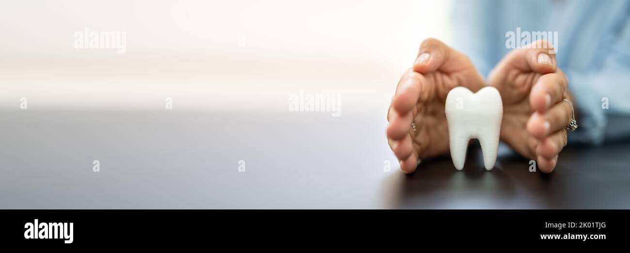 Dental Tooth Insurance And Replace Enamel Service. Woman Stock Photo