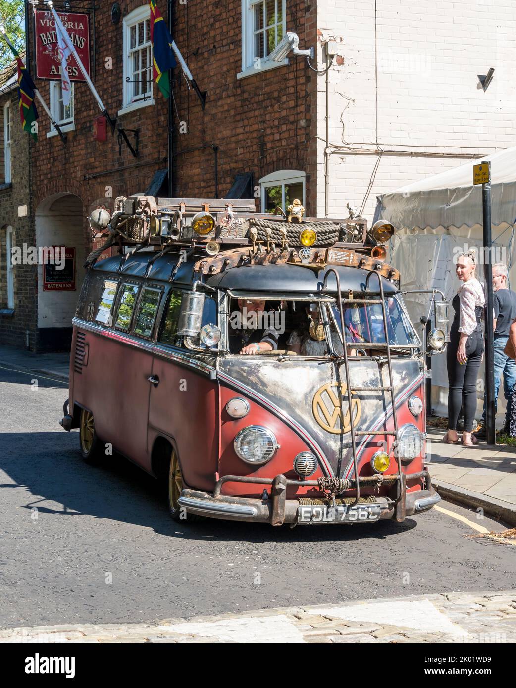 Old Volkswagen camper van done up for Lincoln Steampunk Festival, Lincoln 2022 Stock Photo