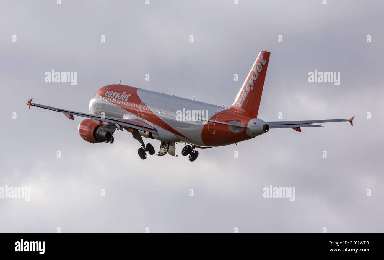 An Easyjet Airbus A320-200 Airliner, serial number G-EZTK, taking off from Bristol Lulsgate Airport in England. Stock Photo