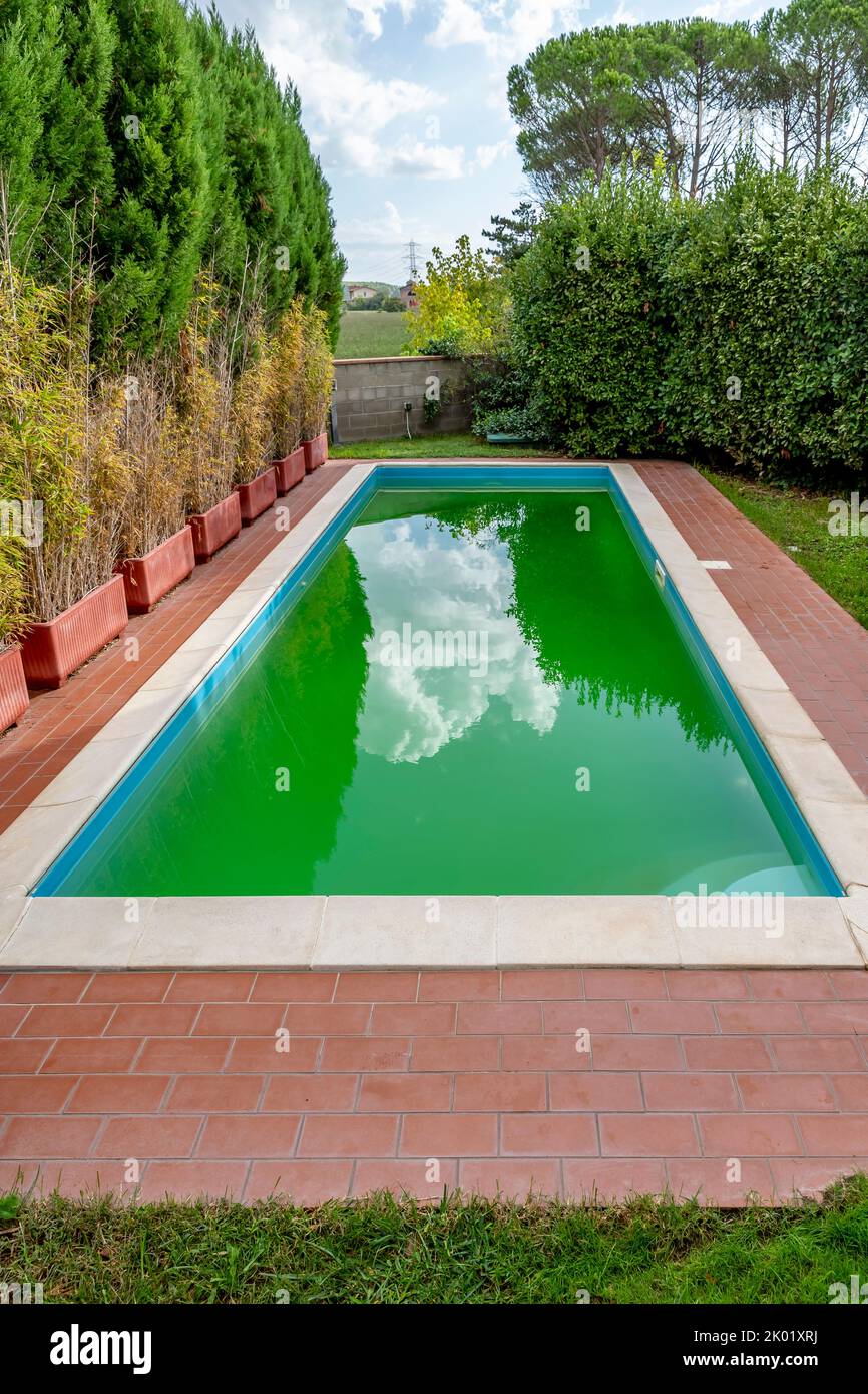 Pool with cloudy green water due to the presence of algae and dirt Stock Photo Alamy