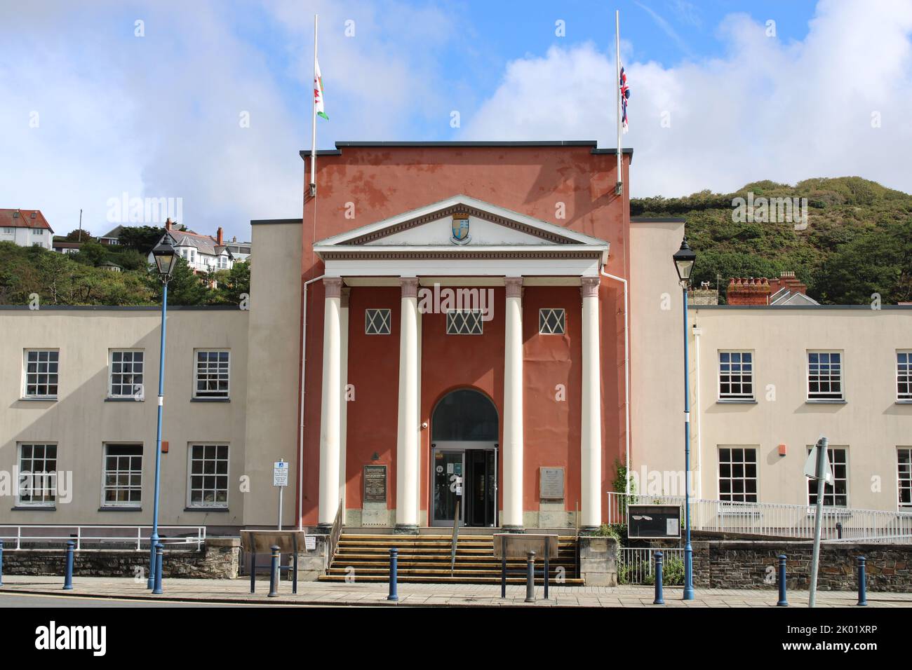 The library in Aberystwyth flying the flags at half mast following the