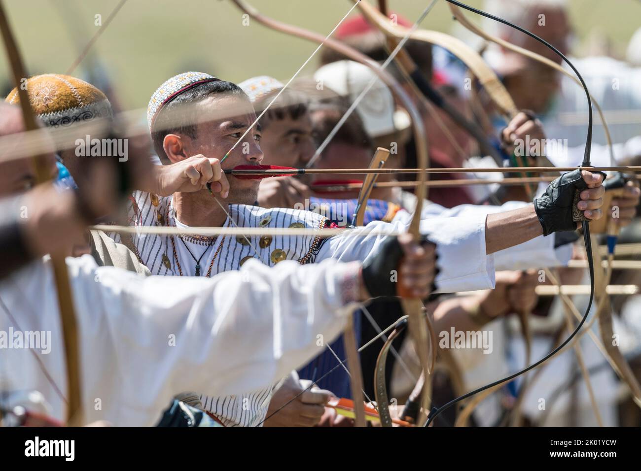 Archers getting ready with their bows and arrows when participating at ...