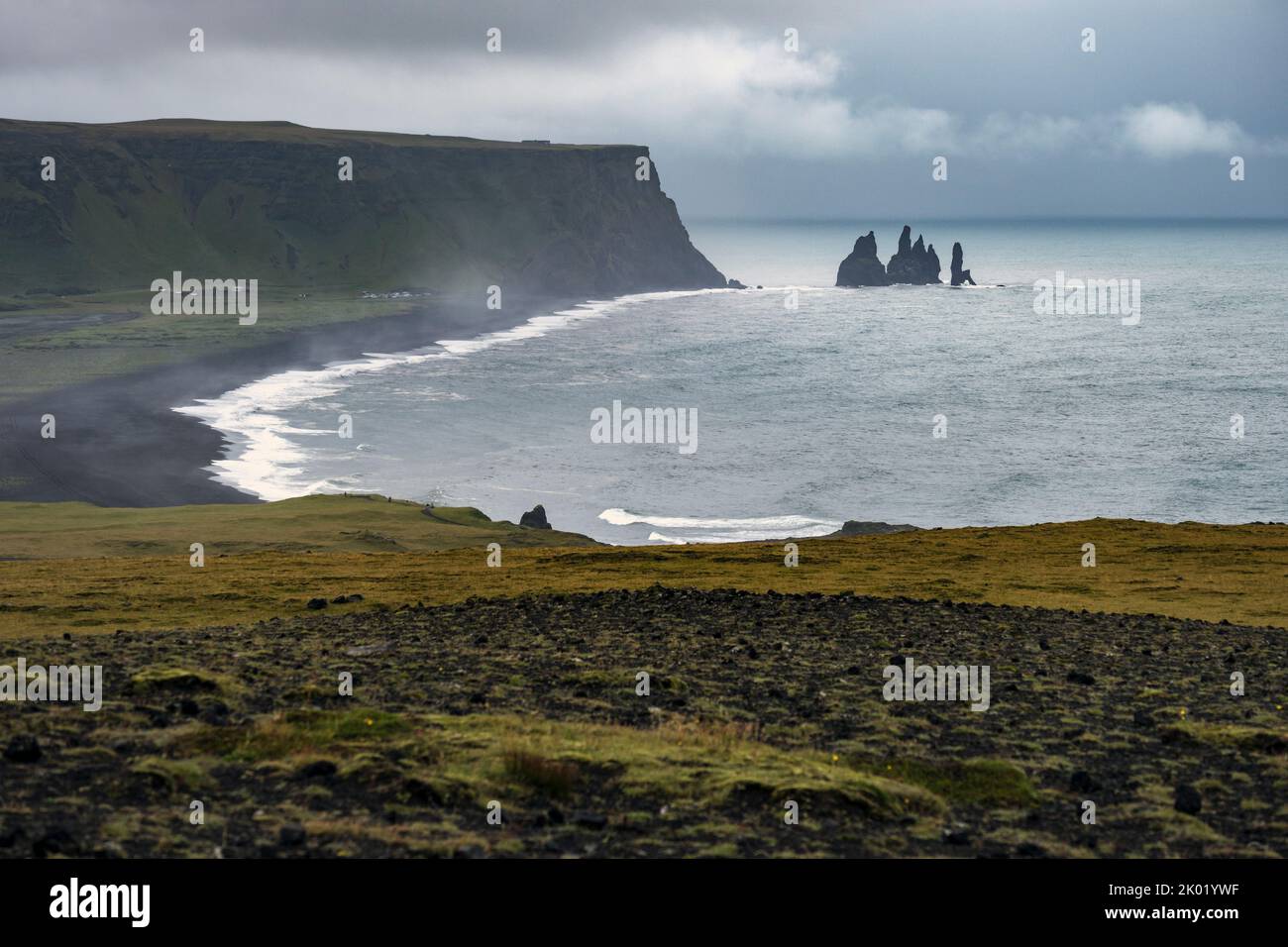 Reynisfjara Beach from Dyrhólaey, near Vik, Iceland Stock Photo