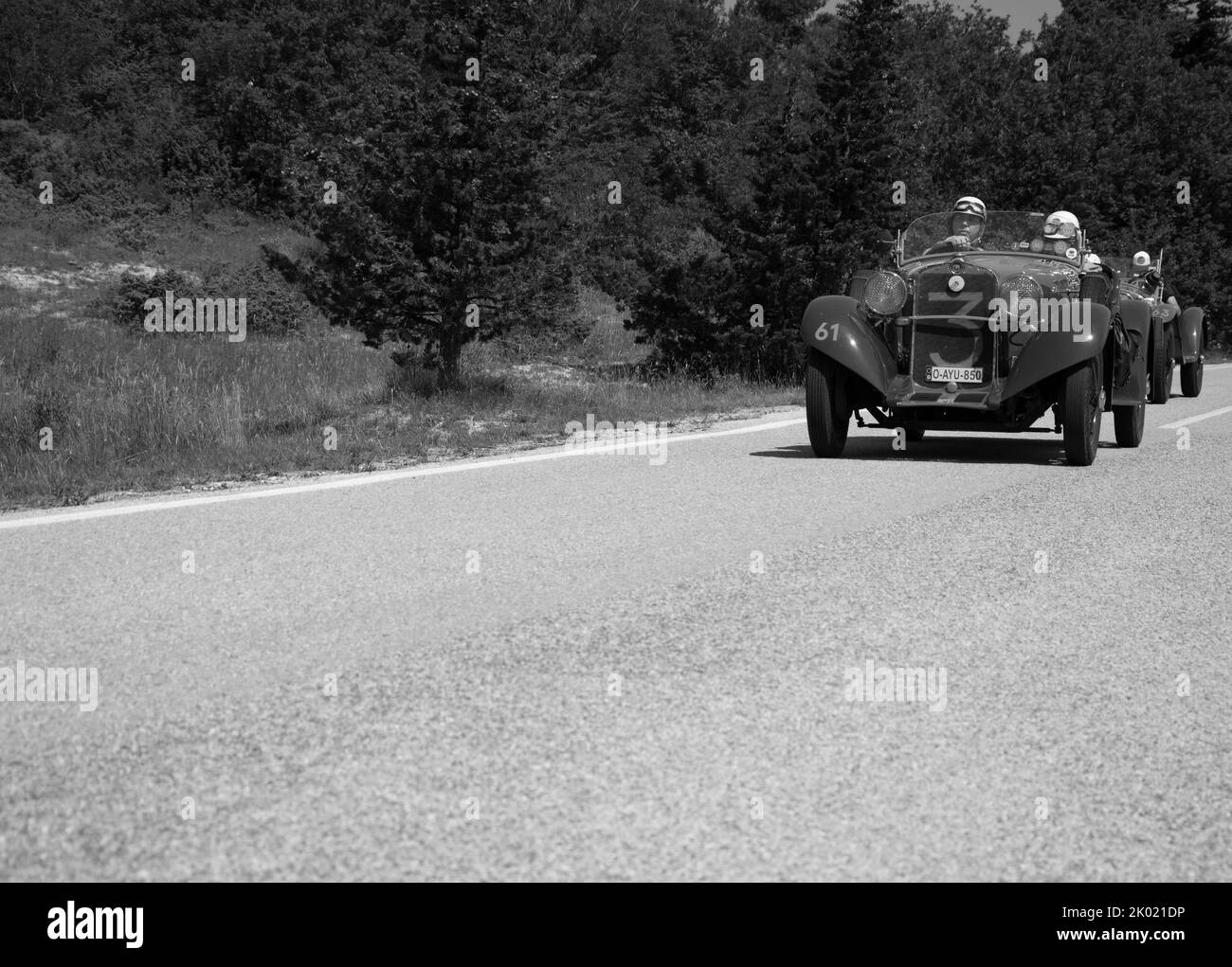 URBINO - ITALY - JUN 16 - 2022 : fiat on an old racing car in rally Mille Miglia 2022 the famous italian historical race (1927-1957 Stock Photo