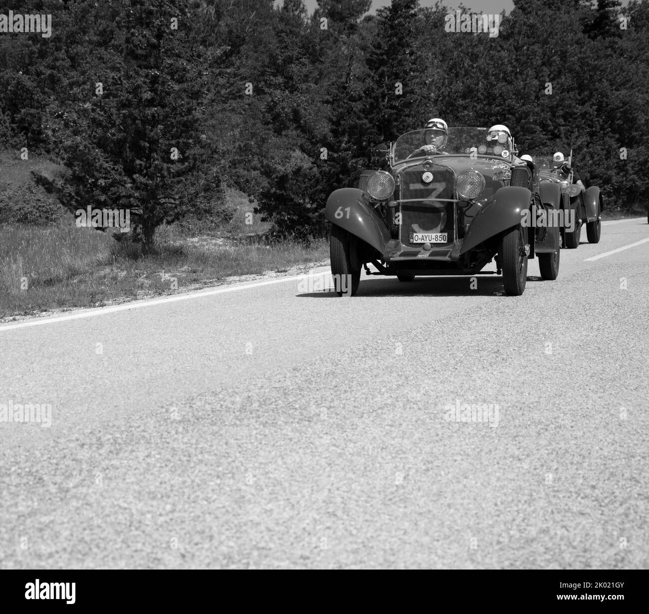 URBINO - ITALY - JUN 16 - 2022 : fiat on an old racing car in rally Mille Miglia 2022 the famous italian historical race (1927-1957 Stock Photo
