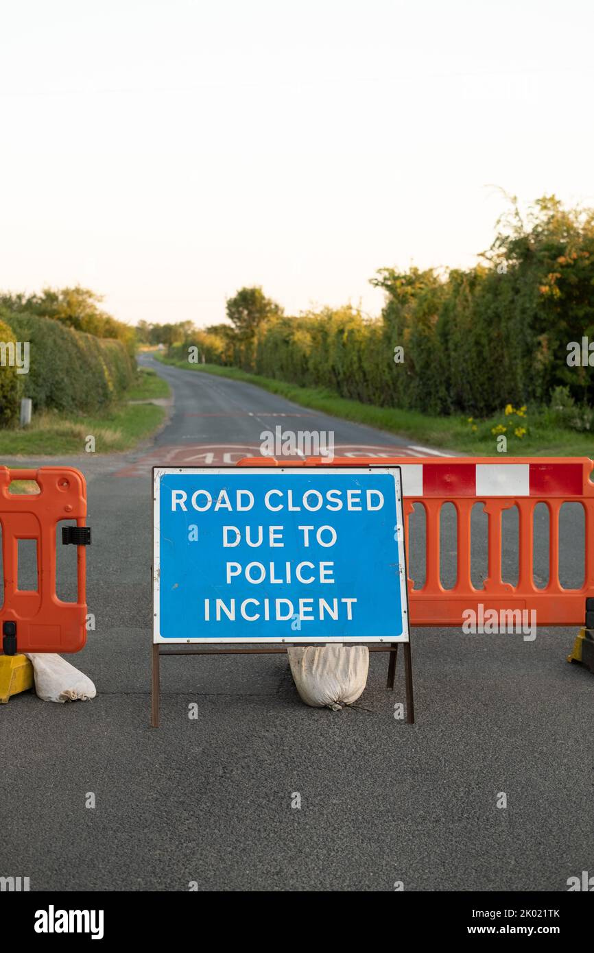 Thornton Dale, North Yorkshire, UK. Road Closed due to Police Incident. Stock Photo