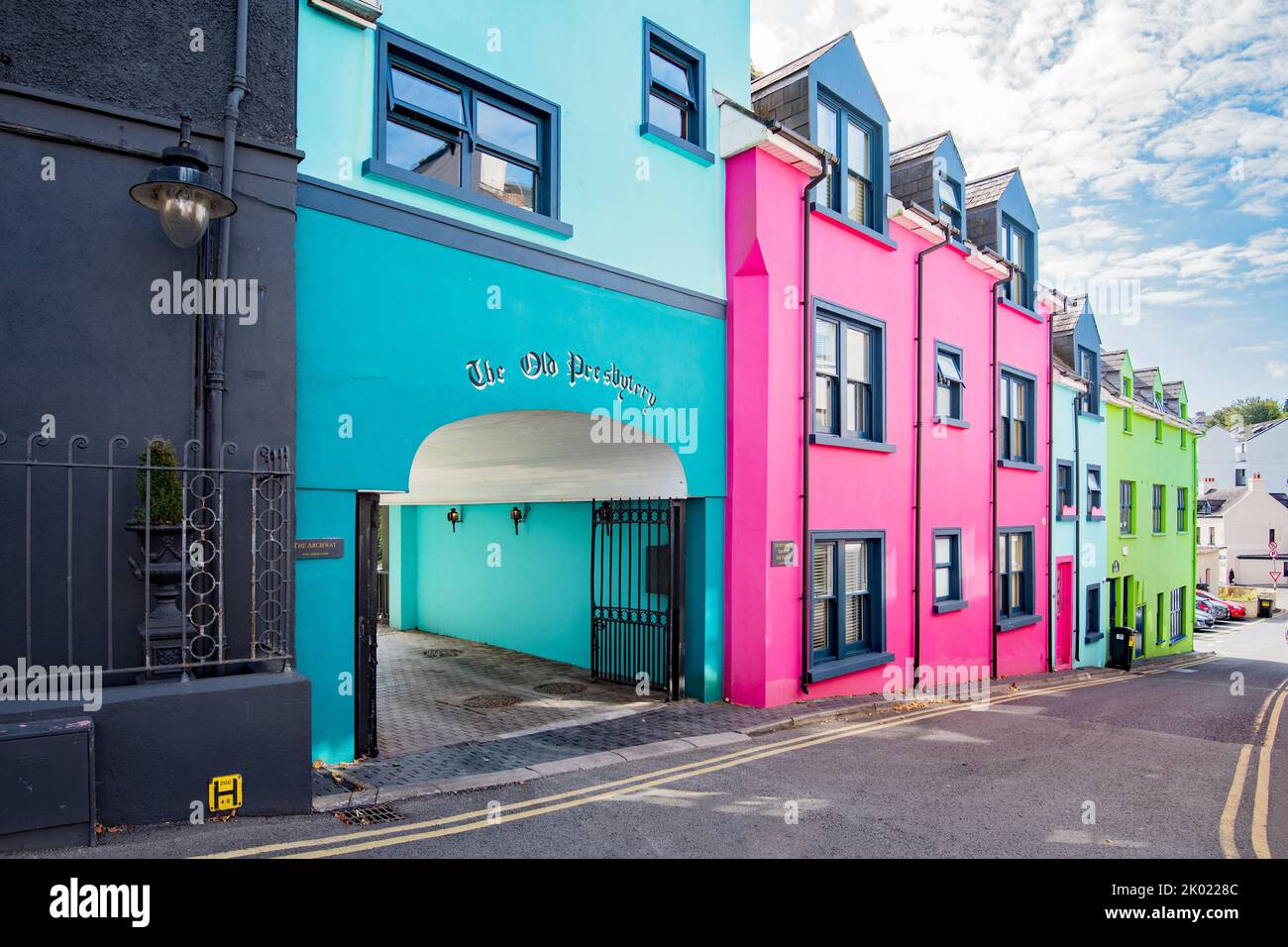 Brightly coloured  painted properties in Kinsale, a historic port & fishing town  approx 25 km south of Cork City on the southeast coast of Ireland. Stock Photo