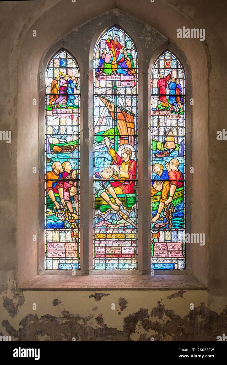 Beautiful stained glass window in St Multose church  in Kinsale, Co Cork, Ireland. Stock Photo