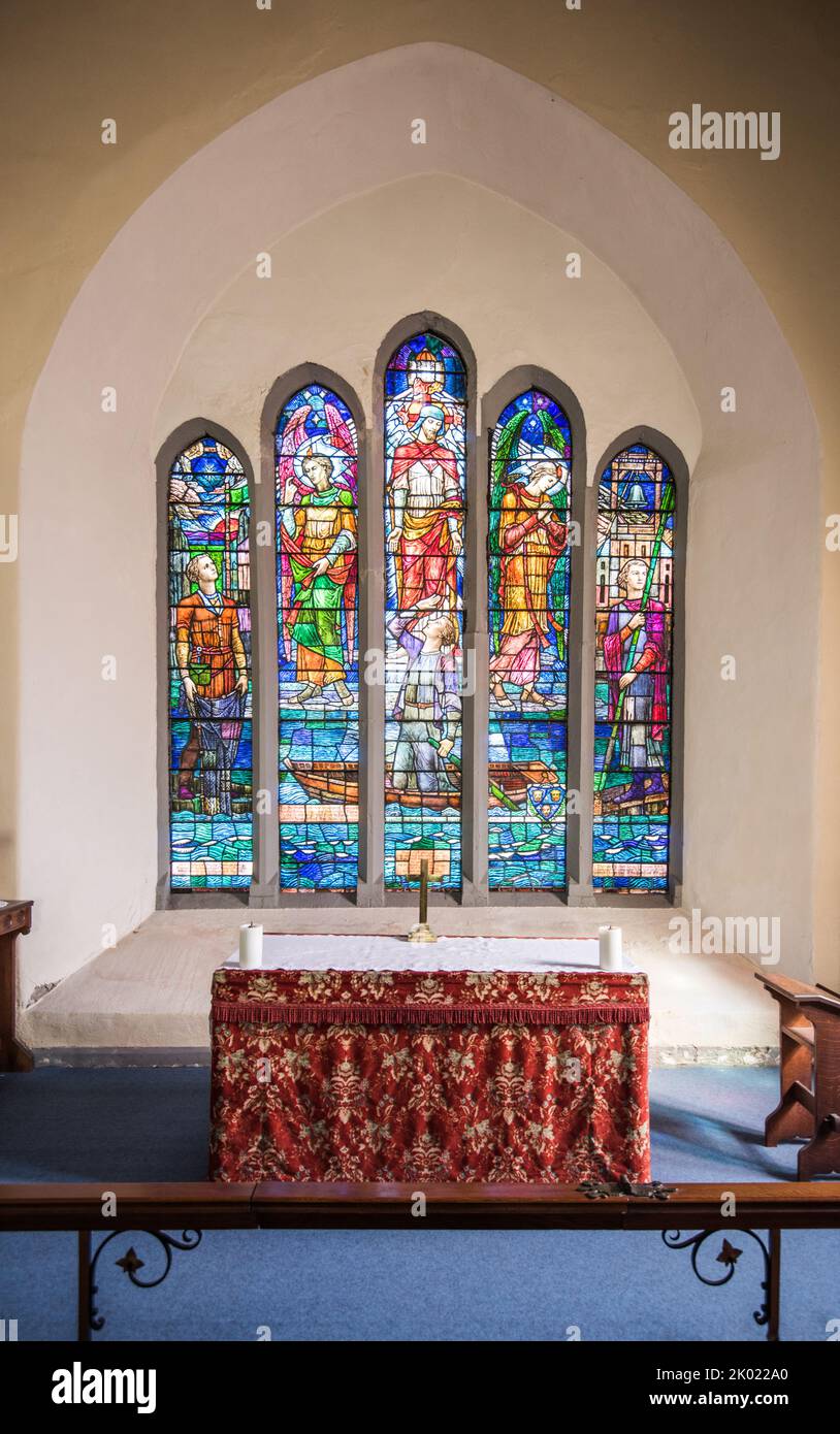Beautiful stained glass window in St Multose church  in Kinsale, Co Cork, Ireland. Stock Photo