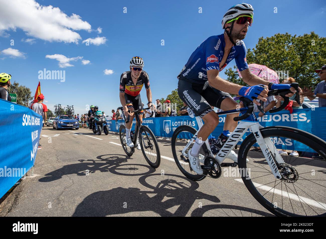 Belgian Tim Merlier of Alpecin-Deceuninck pictured in action during stage 19 of the 2022 edition of the 'Vuelta a Espana', Tour of Spain cycling race, 138,3km with start and finish in Talavera de la Reina, Spain, Friday 09 September 2022. BELGA PHOTO DAVID PINTENS Stock Photo