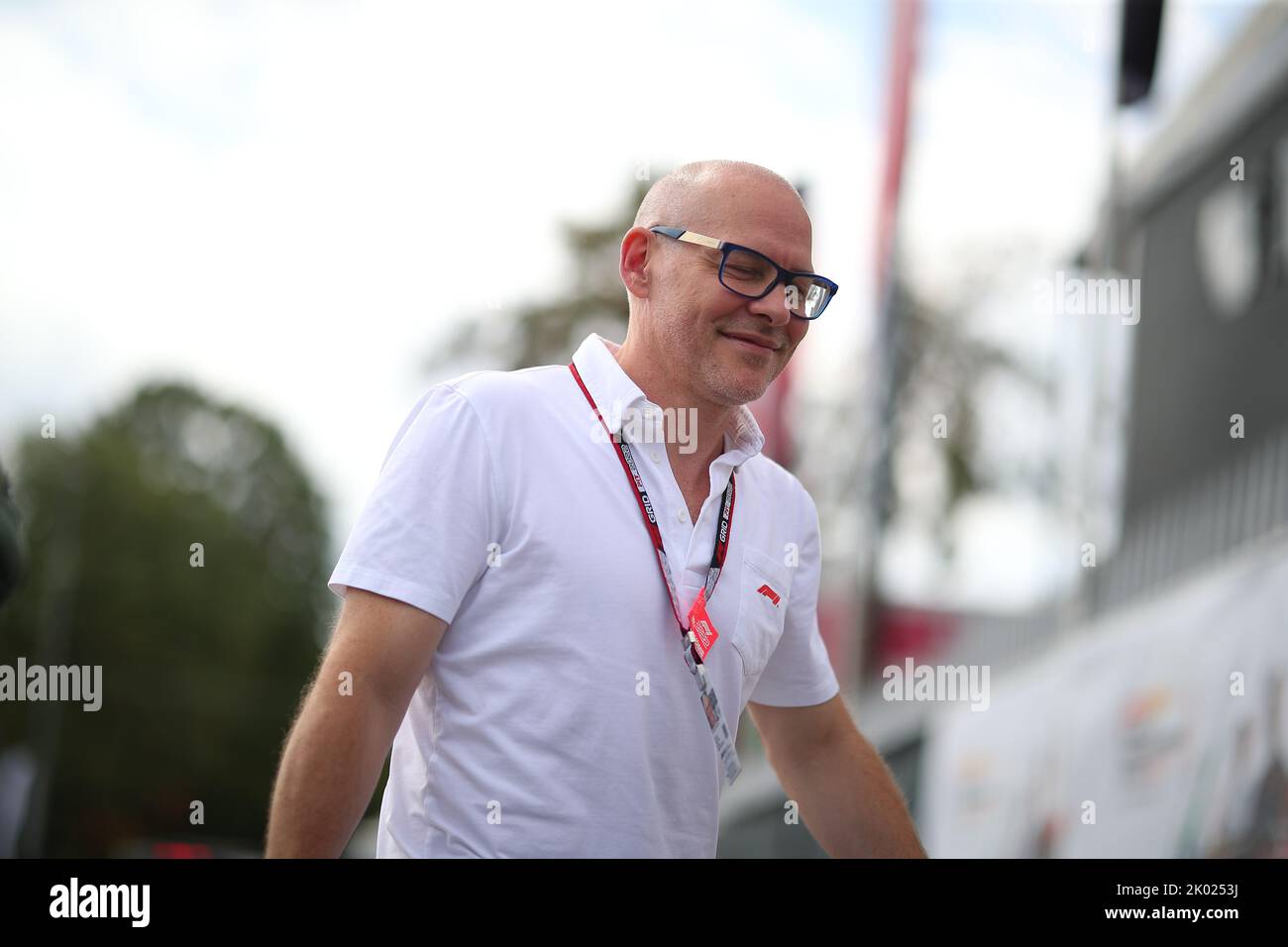 Jacques Villeneuve former driver at Sauber BMW, Williams and BAR, former IndyCar driver and winner of the Indy 500 1995, world champion 1997 with Williams Renault, now F1 TV commentator during the Italian GP, 8-11 September 2022 at Monza track, Formula 1 World championship 2022. Stock Photo