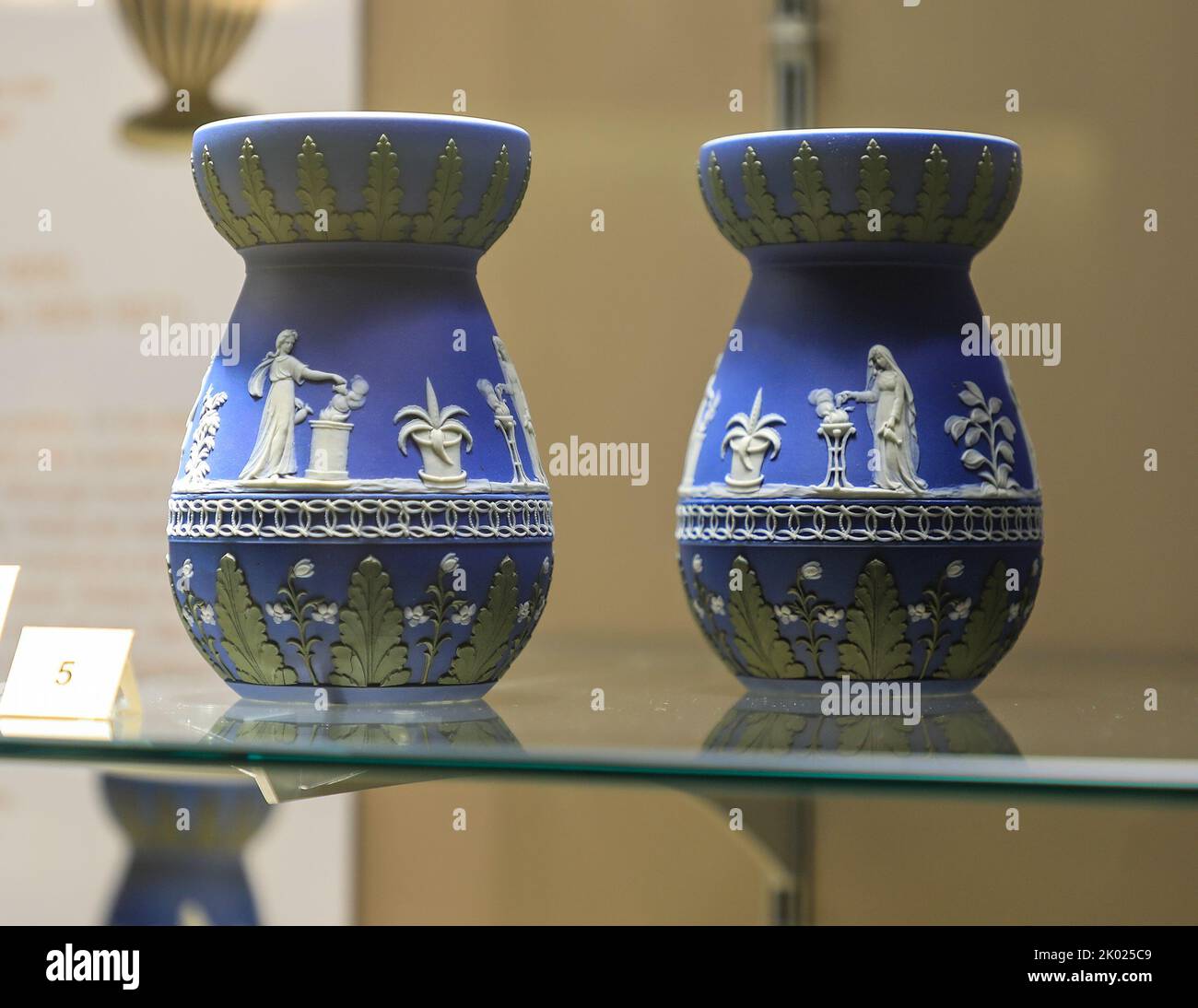 Two Jasper ware vases by potter William Adams of Tunstall on display, Potteries Museum and Art Gallery, Hanley, Stoke-on-Trent, Staffs, England, UK Stock Photo