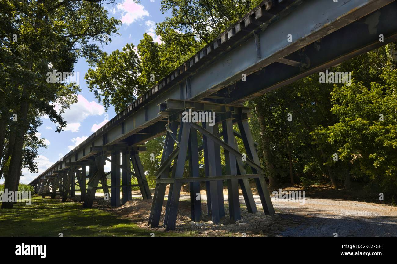 Railroad tracks on old trestle bridge In Shenandoah, Virginia Stock