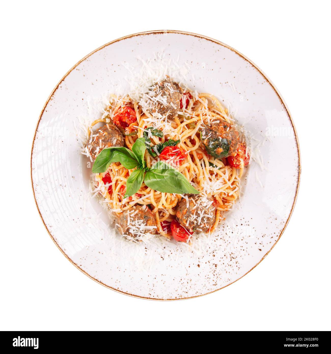 Portion of italian meatballs spaghetti Stock Photo