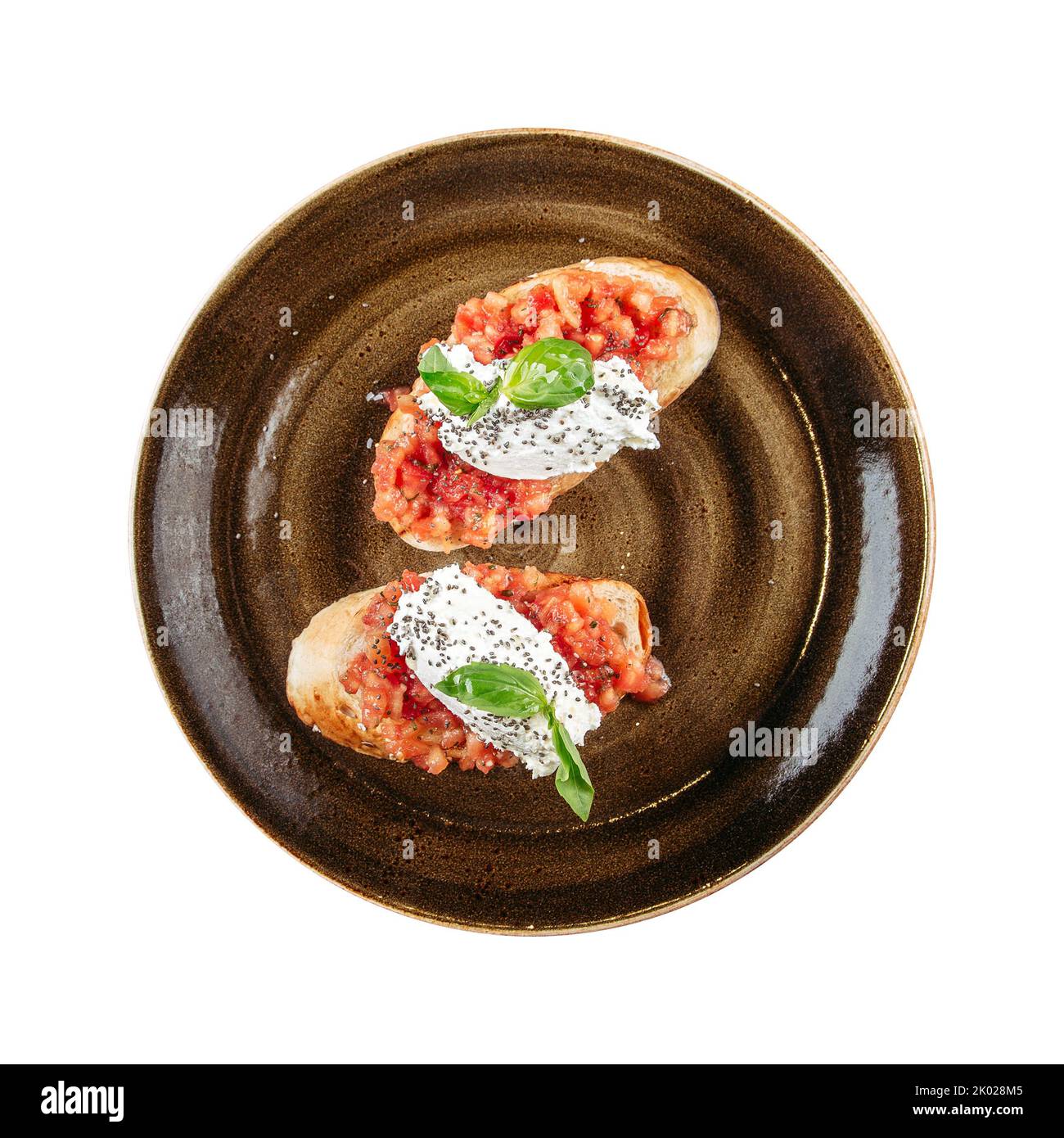 Portion of fresh italian bruschettas Stock Photo