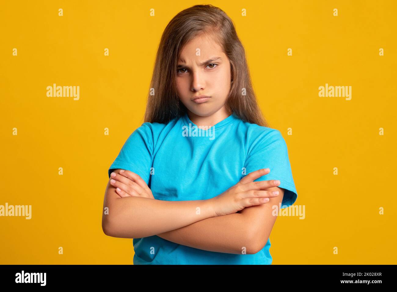 offended child disobedience bullying upset girl Stock Photo