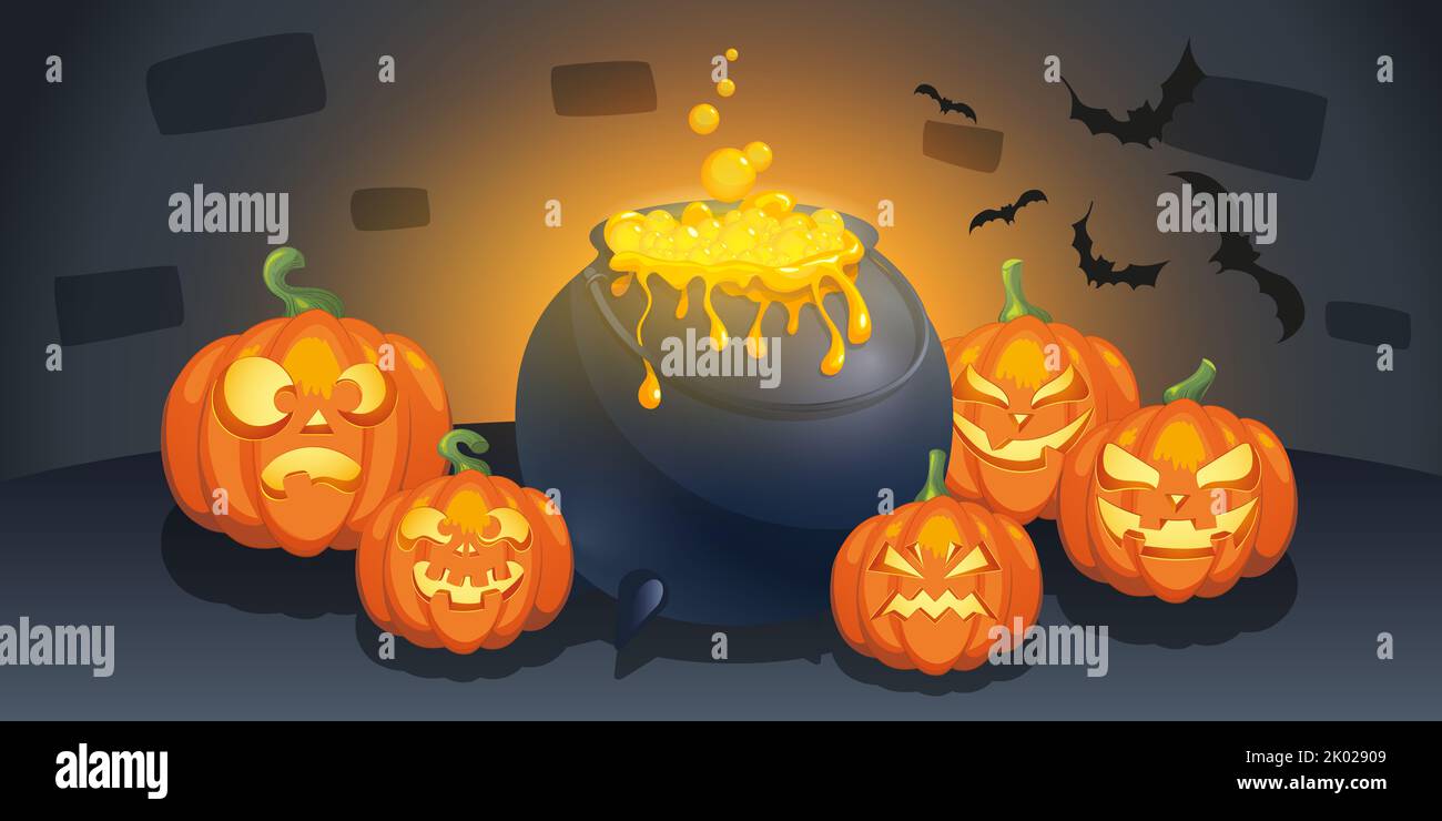 halloween pumpkin illustration orange colors banner Stock Photo