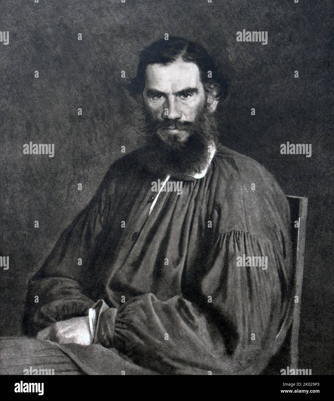 Portrait of the writer Leo Nikolaevich Tolstoy. Kramskoy I.N. 1873. Count Lev Nikolayevich Tolstoy (1828 - 1910), was a Russian writer who is regarded as one of the greatest authors of all time Stock Photo