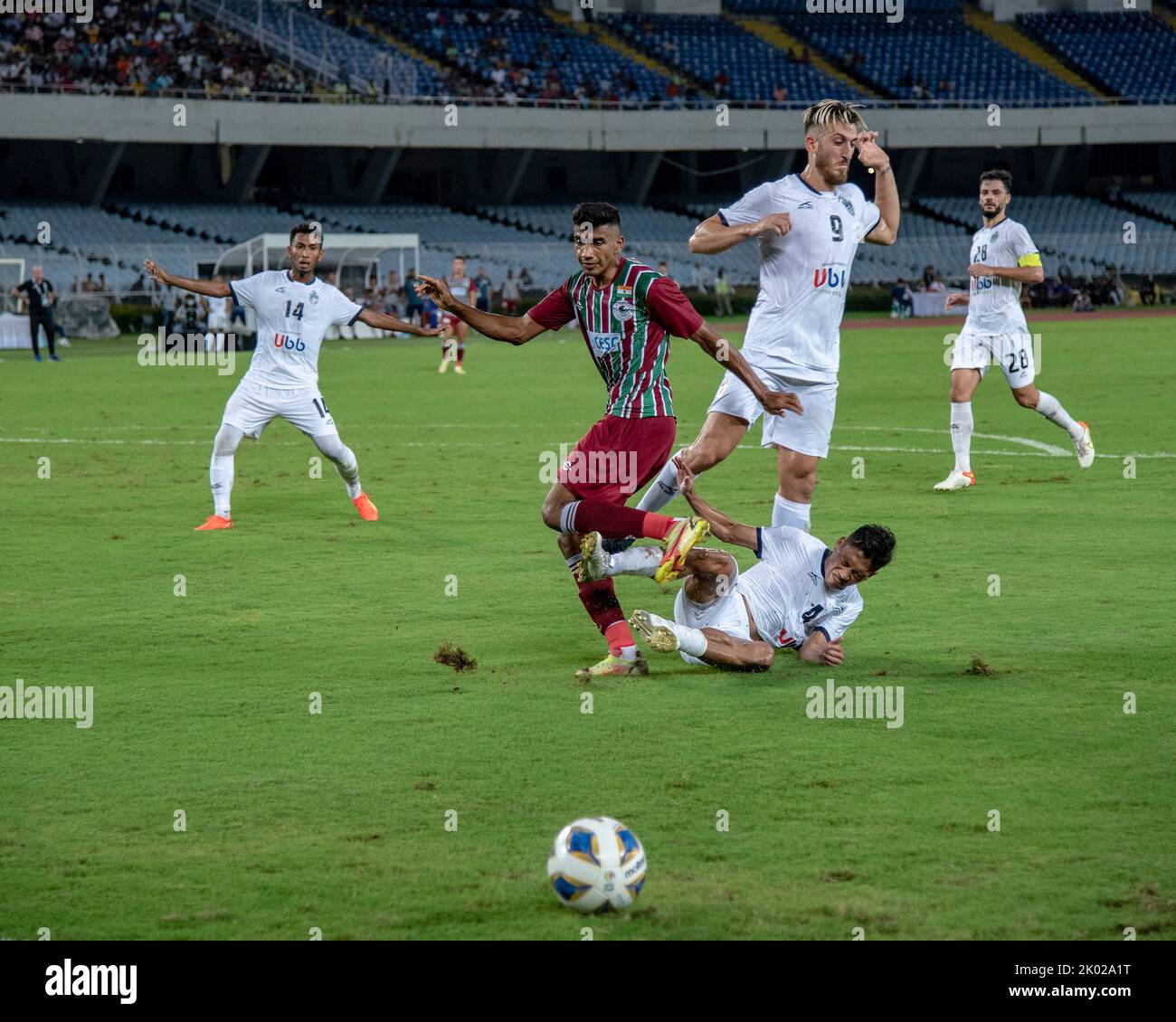 Kolkata, West bengal, India: September 7, 2022, ATKMB (Mohunbagan Football Club) of Kolkata, India loses to KL City FC (Kuala Lumpur City Football Club) of Kuala lumper, Malaysia by 1-3 margin on AFC Cup-2022 Inter-Zonal Semifinal at VYBK, SALT LAKE STADIUM, Kolkata, India on 7th Sep, 2022. Paulo Josue (60'), Fakrul Aiman Sidid (92') and Romel Morales (95') scored the goals for the visitors while Fardin Ali Molla (90') netted the solitary goal for the Indian Super League club. (Credit Image: © Amlan Biswas/Pacific Press via ZUMA Press Wire) Stock Photo