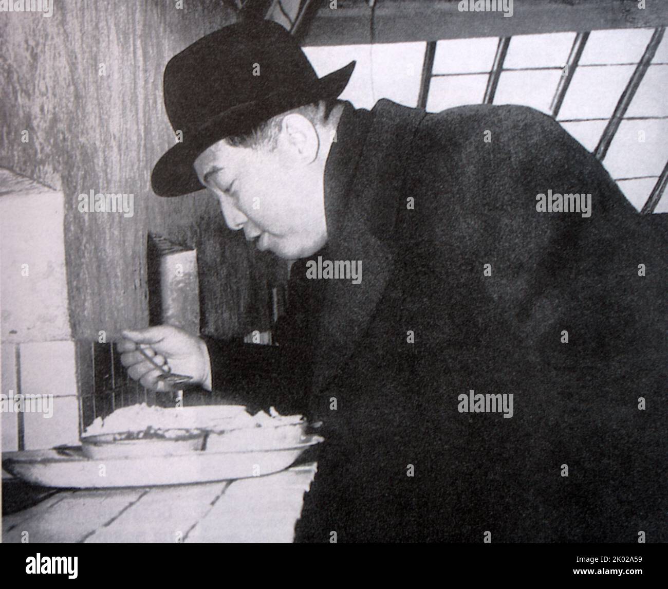 North Korean Leader Kim Il Sung, at a cafeteria. 1961. Stock Photo