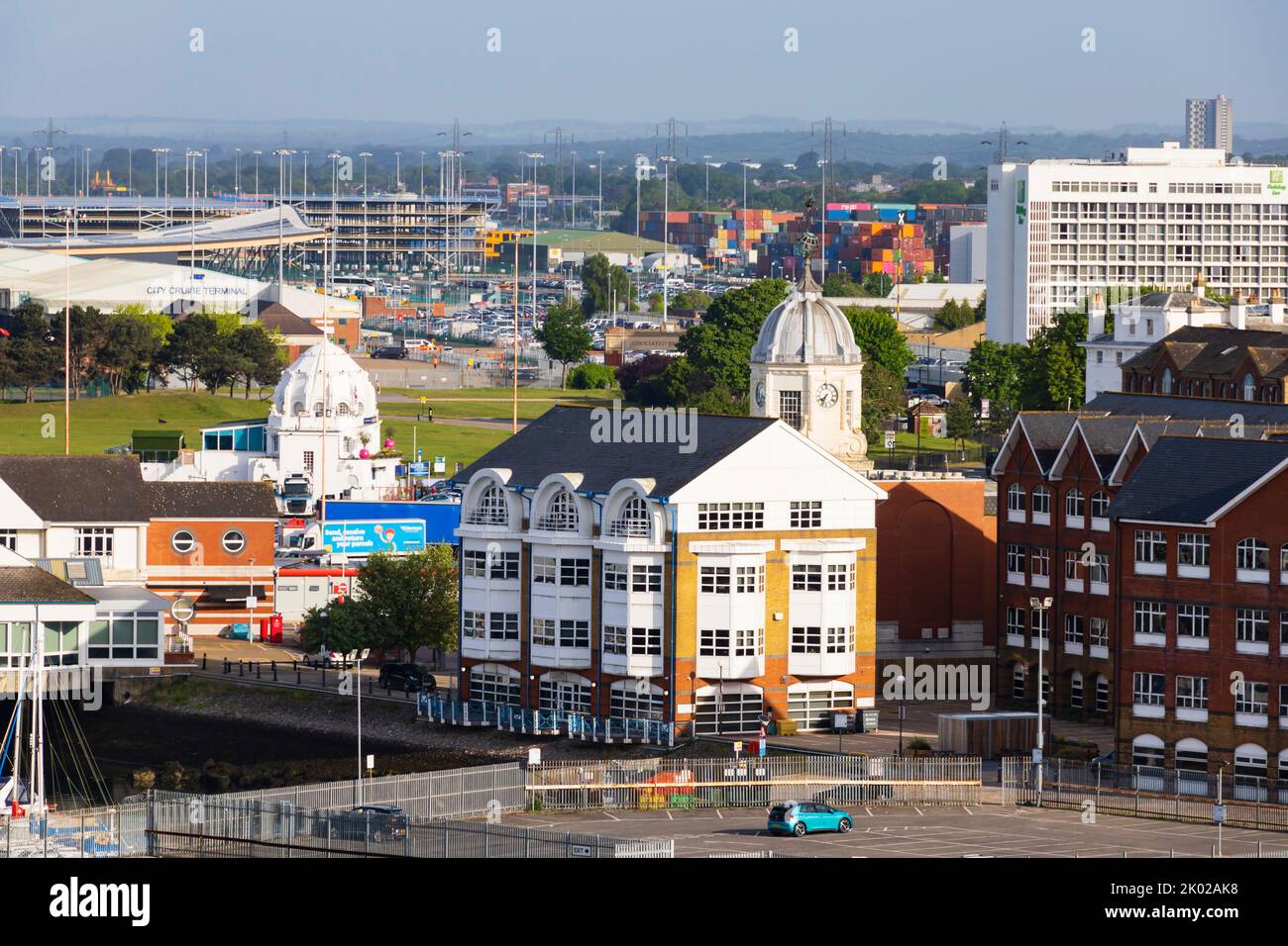 National Probation Service office, Town Quay House, with Harbour Board building tower behind. Southampton, Hampshire, England Stock Photo