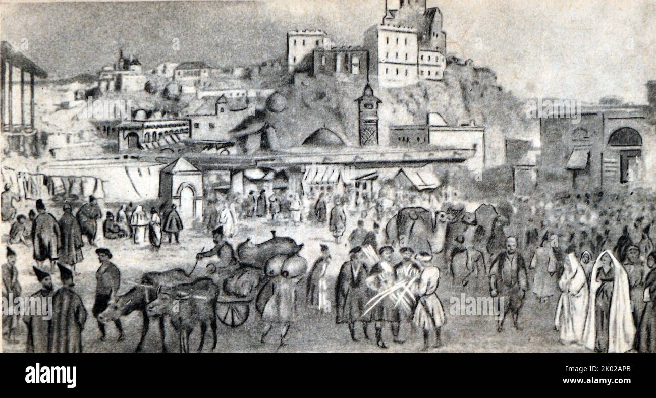 Tiflis. From a painting by N. Chernetsov. 1839. Stock Photo