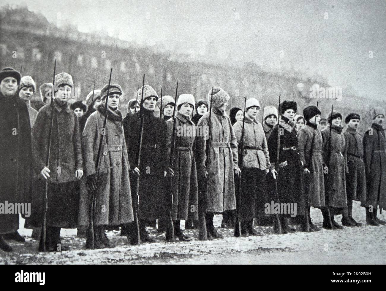 A female communist detachment before going to the front. 1919. Russian Civil War Stock Photo