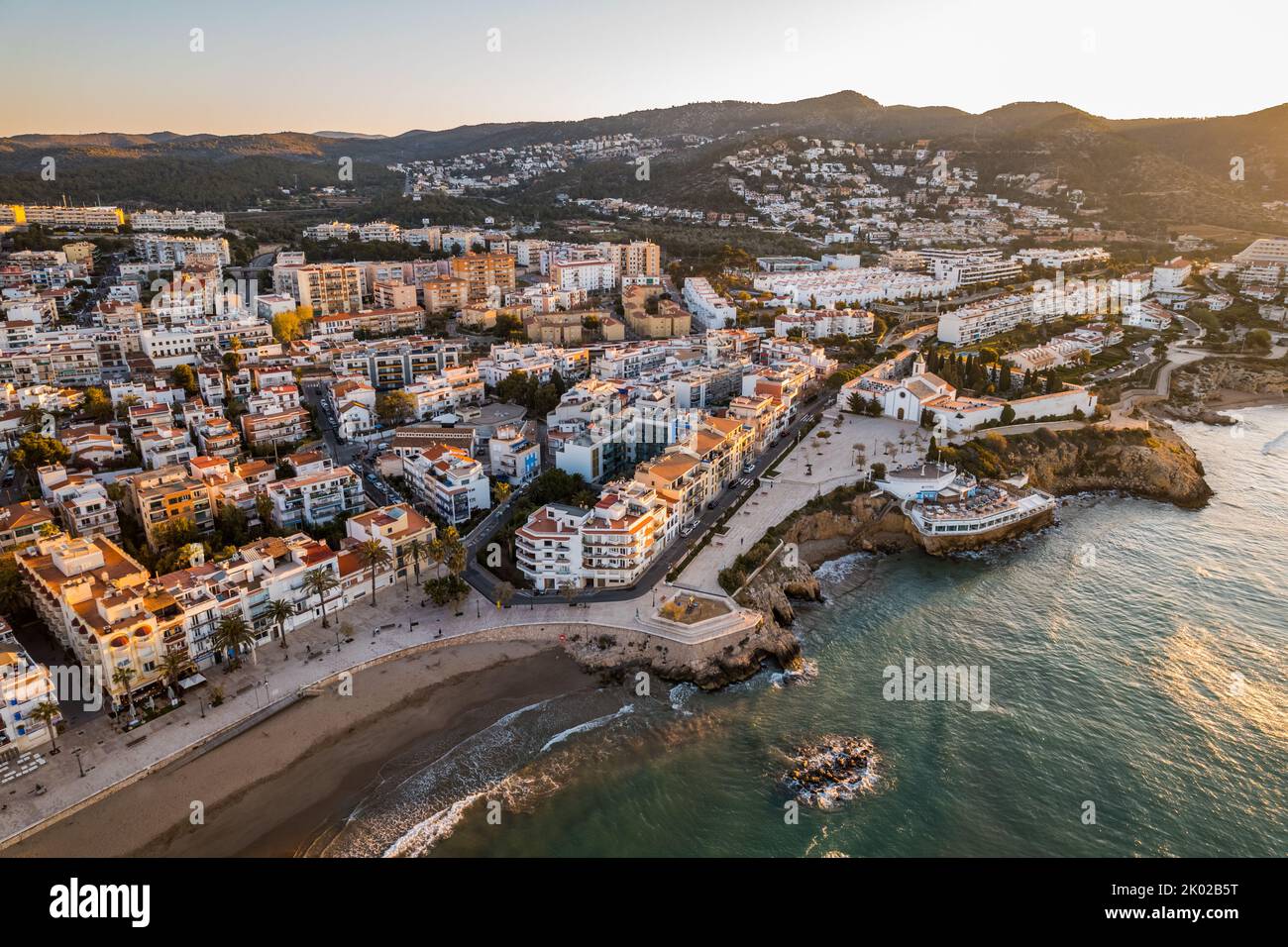 Aerial view of Sitges, a town near Barcelona in Catalonia, Spain. It is