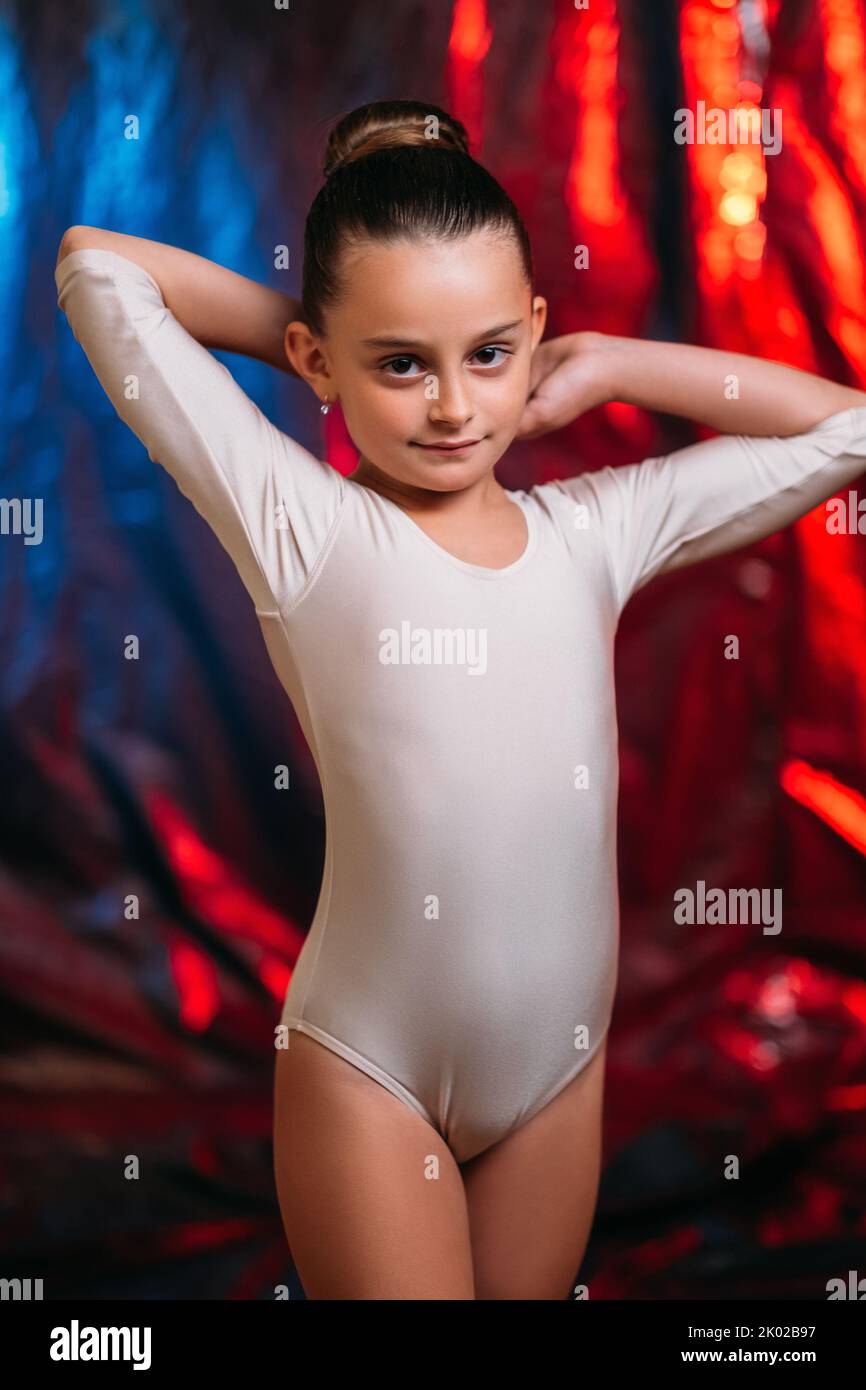 kid sport choreography class graceful small girl Stock Photo