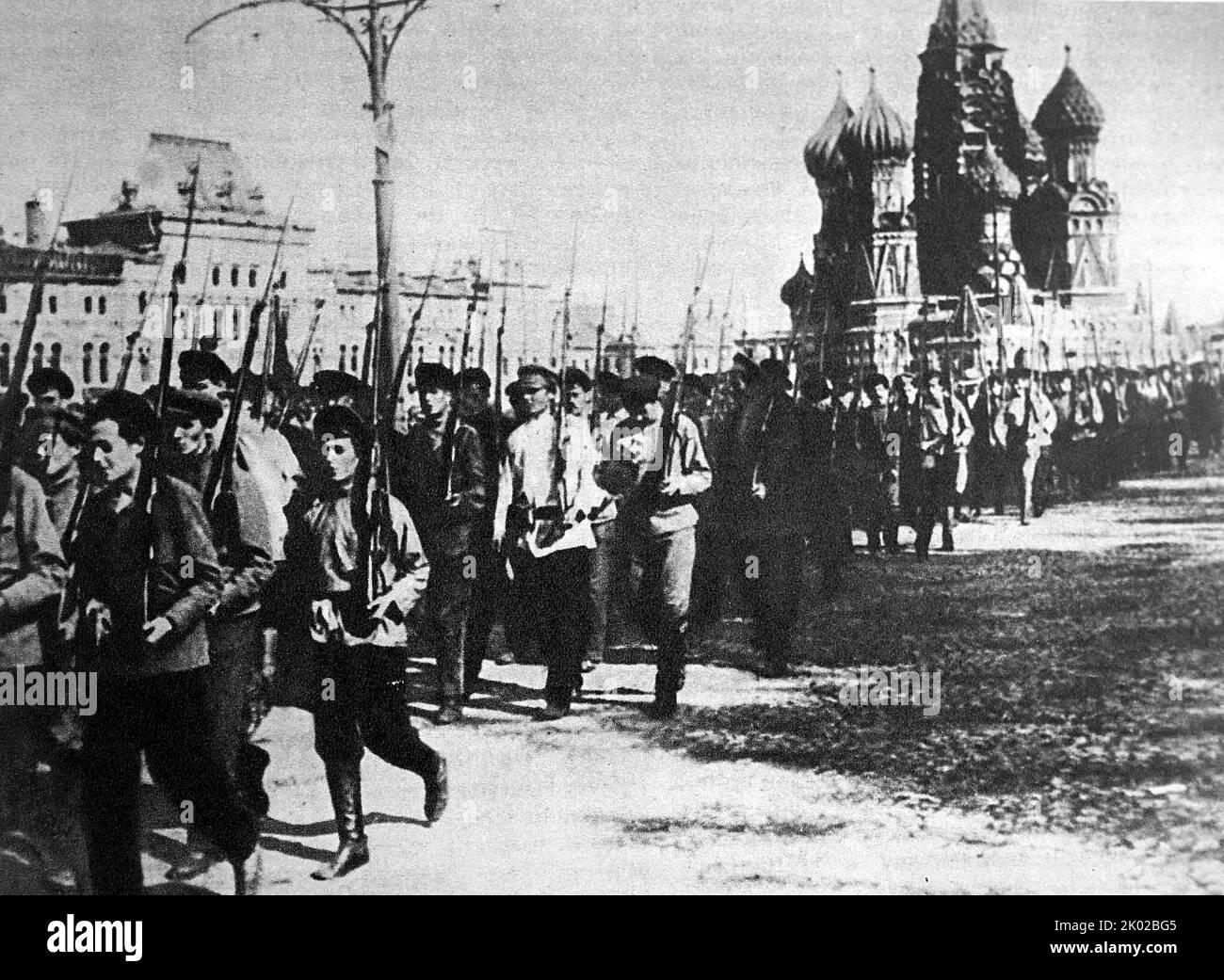 Parade of units of basic military training on Red Square. Moscow. May 25, 1918. Photo by G. Goldstein. Stock Photo