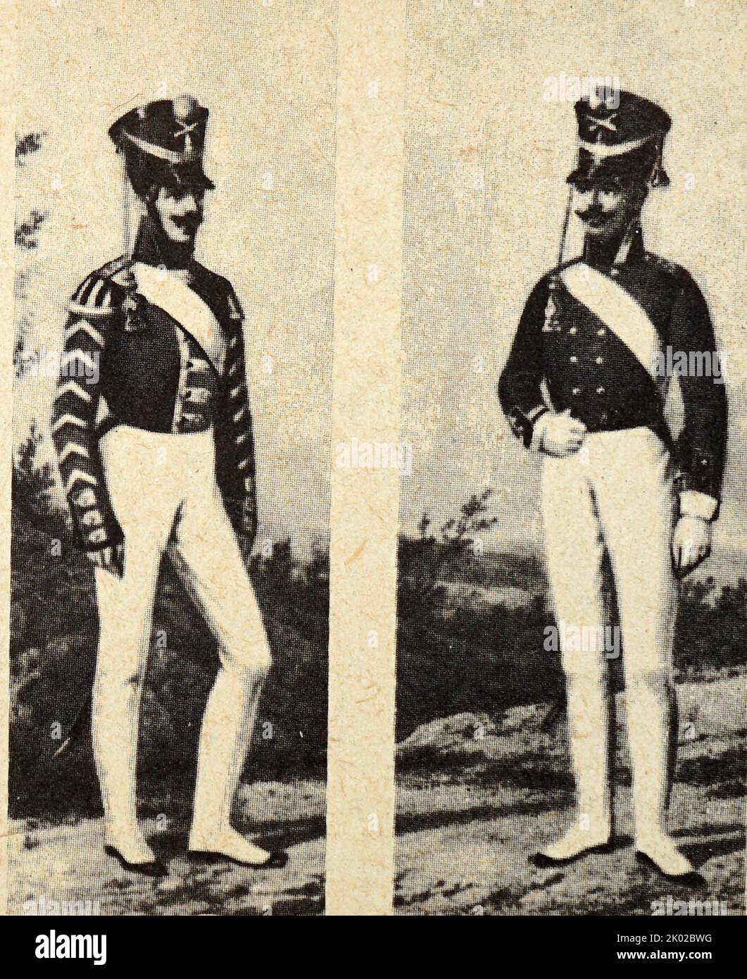 Artillery soldiers. The beginning of the 19th century. Stock Photo