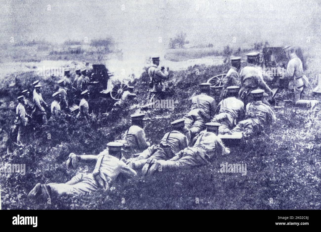Japanese units bombing Russian communist Khabarovsk. 1920. Stock Photo