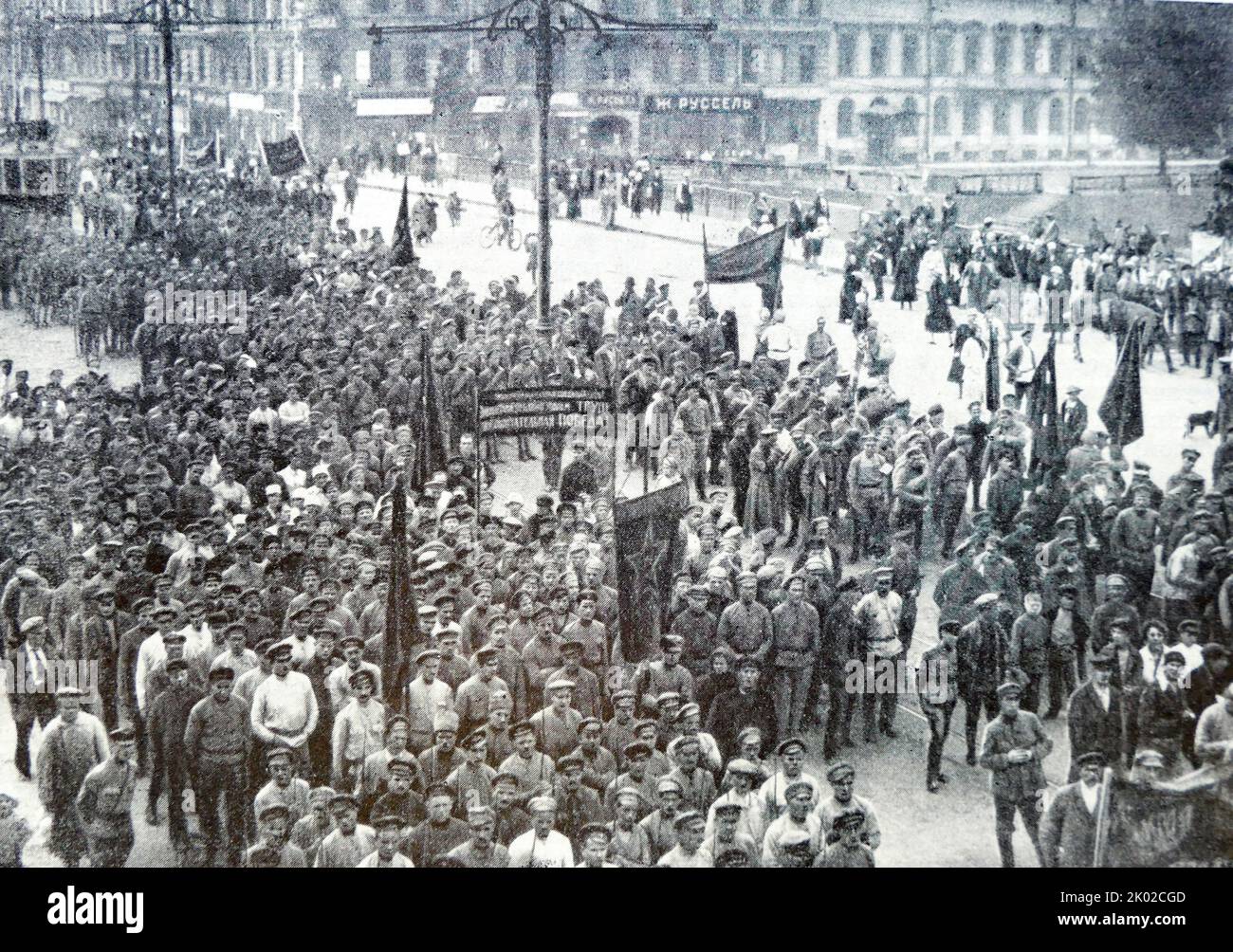 Going-away demonstration for communists departing for war. Petrograd. 25th of August, 1920.&#13;&#10; Stock Photo