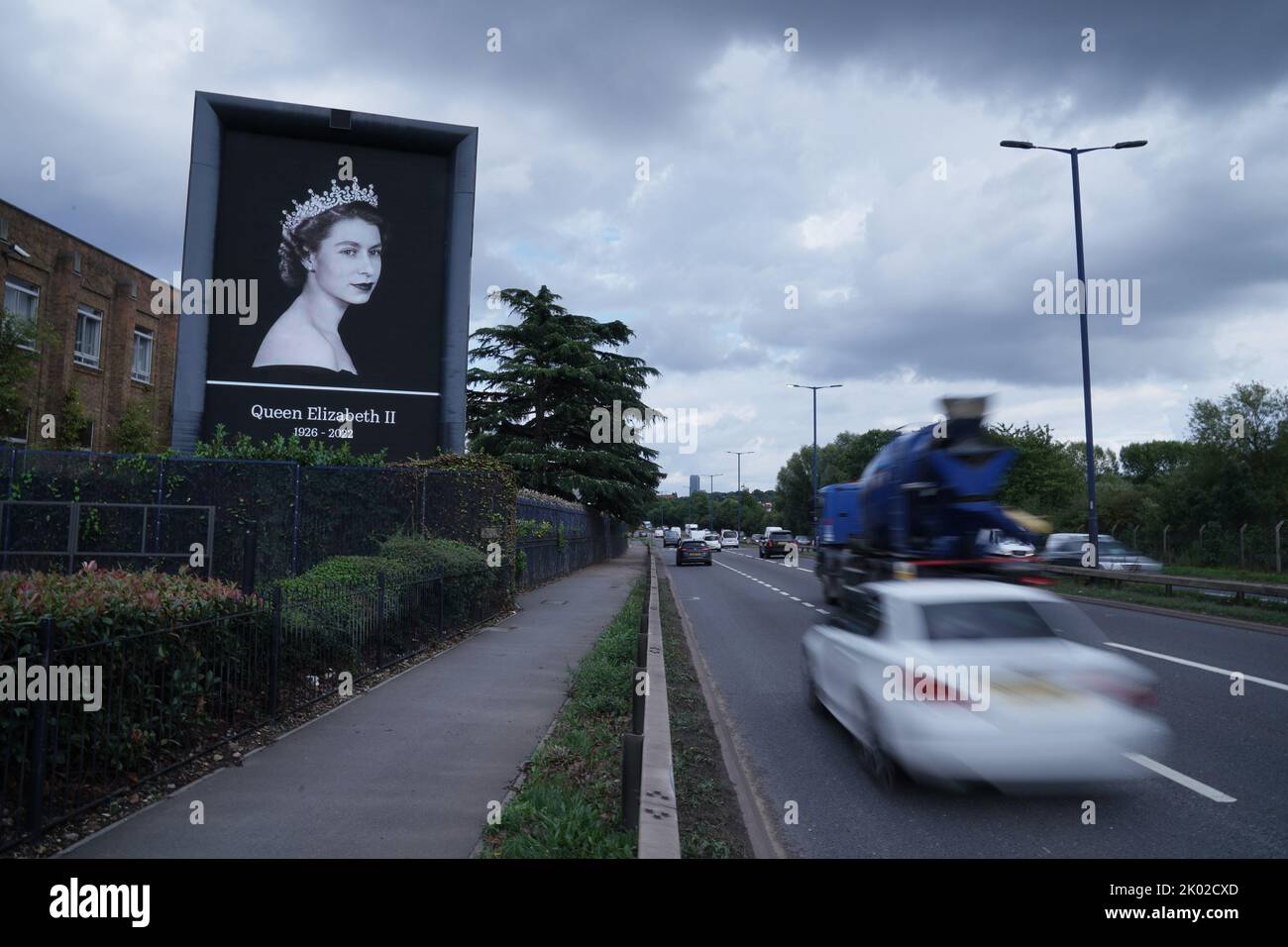 A tribute to Queen Elizabeth II on the A40 in London, following her ...
