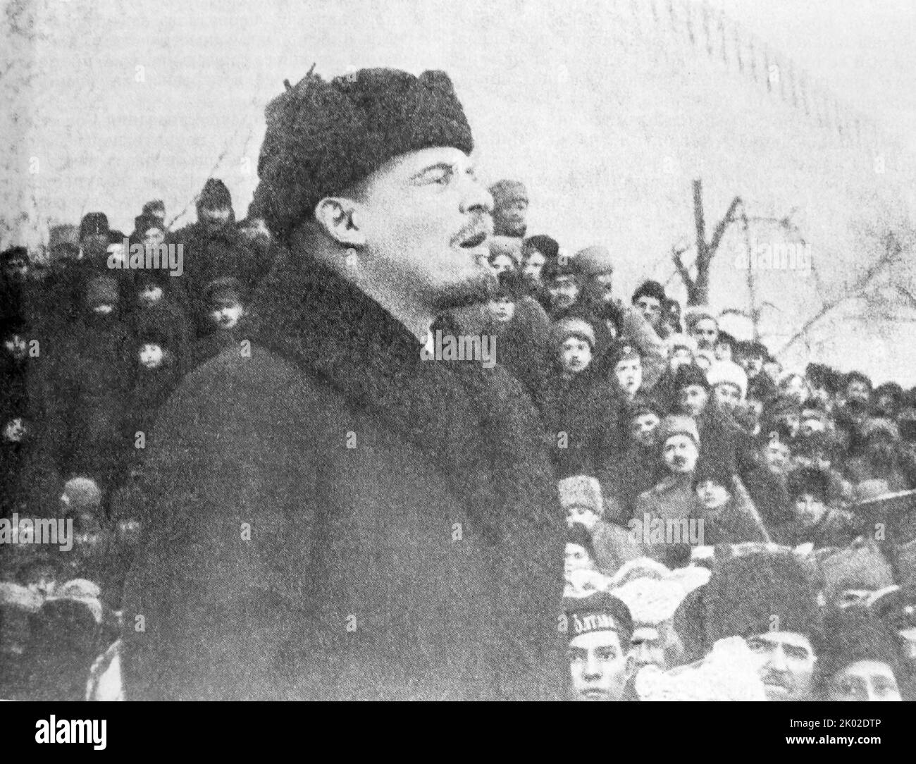 V.I. Lenin delivers a speech on Red Square on the day of the funeral of Y. M. Sverdlov. Moscow. March 18, 1919. Stock Photo
