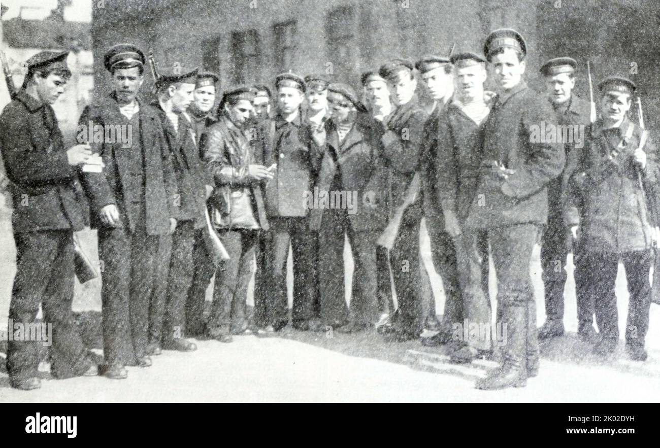 A group of sailors mobilized from the reserve to strengthen the Baltic Fleet. May 1919. Stock Photo