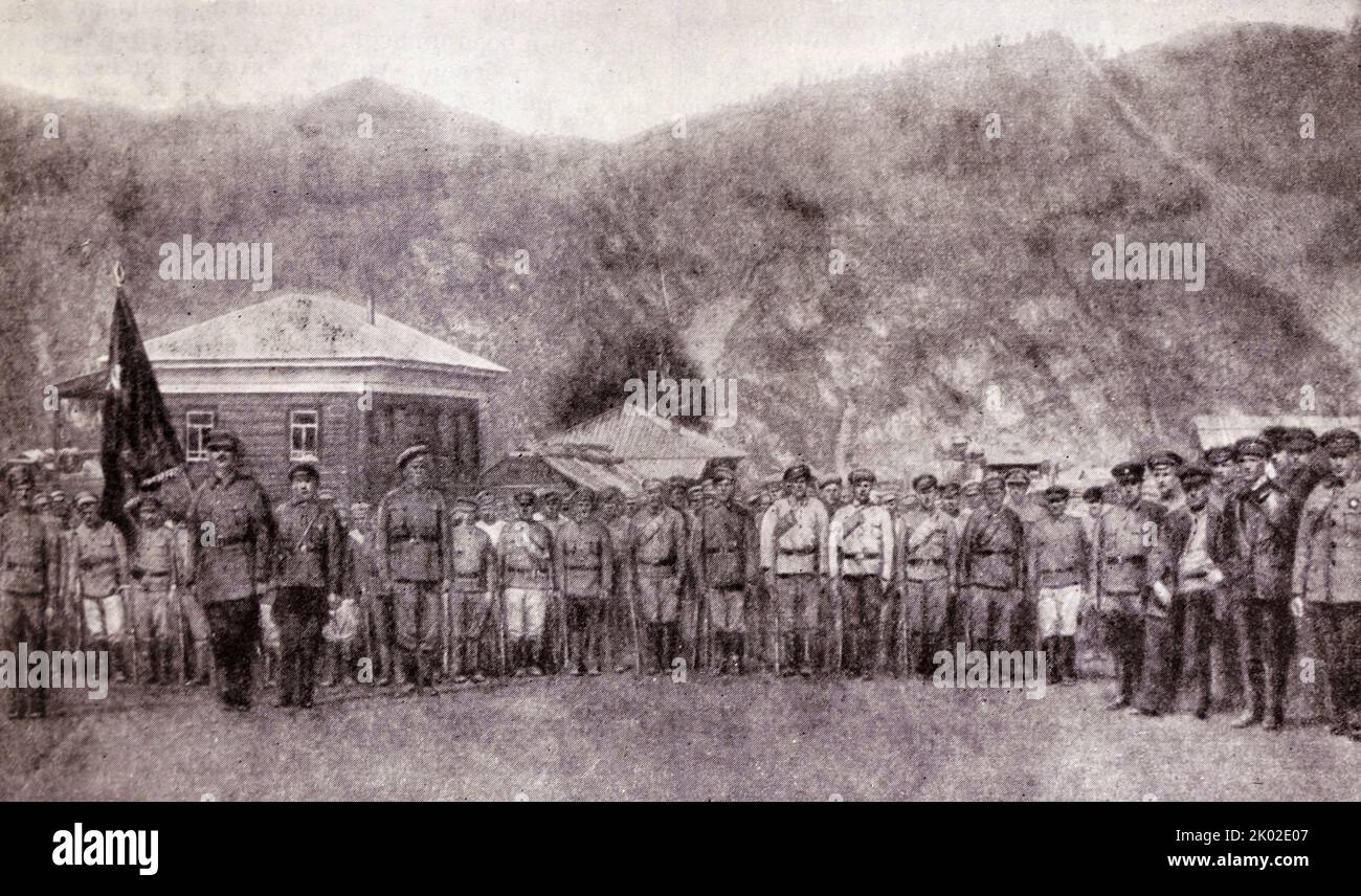 A group of Altai mountain partisans. 1919. Stock Photo