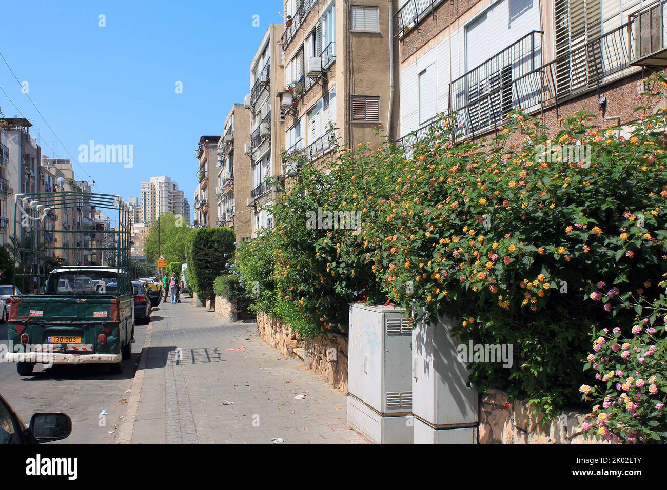 BAT YAM, ISRAEL - MAY 6, 2011: This is one of the residential streets (Bar Ilan Street) in the suburb of Tel Aviv. Stock Photo