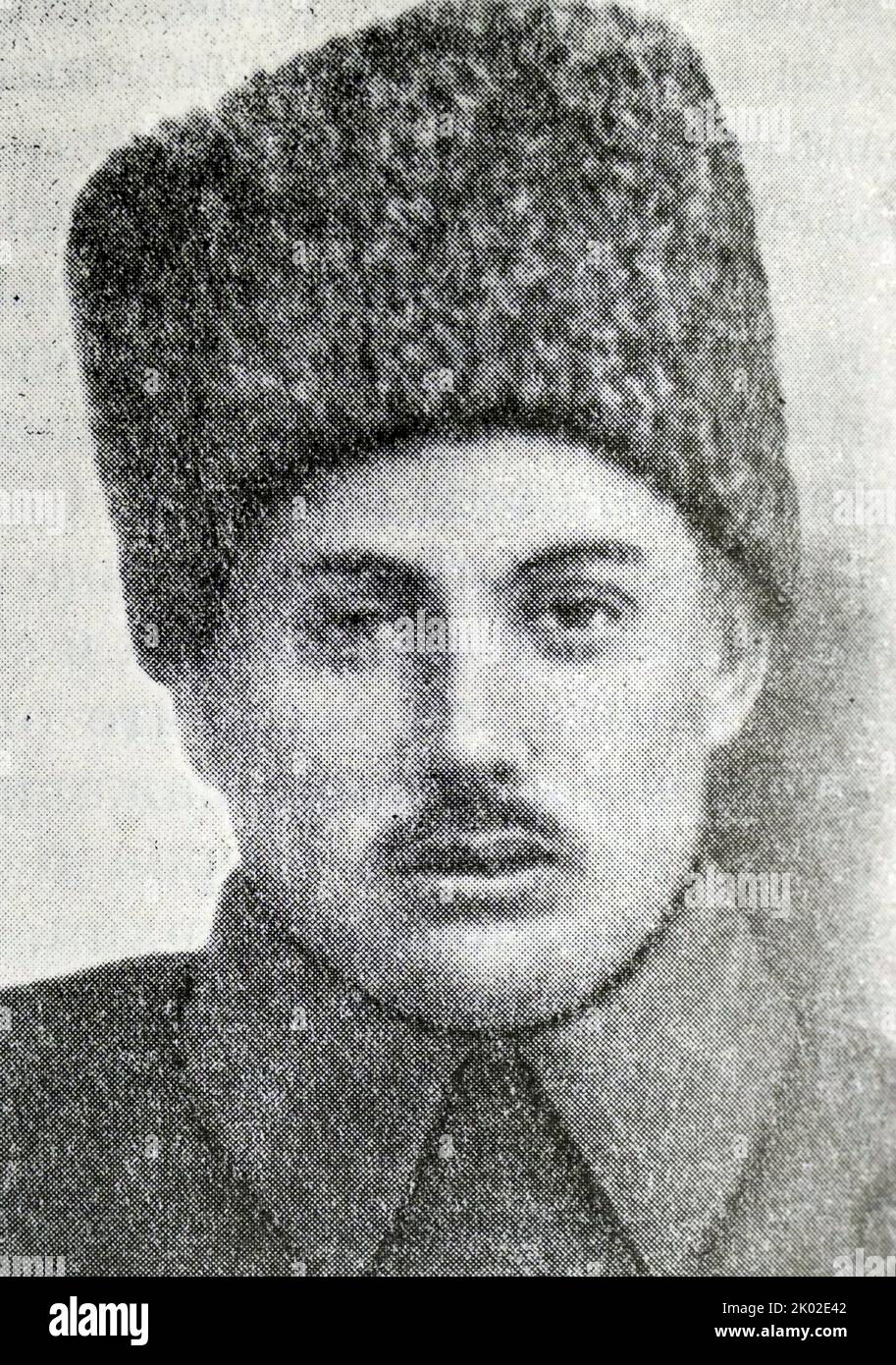 Efim Mefod'evich Mamontov (1888 - 1922). One of the leaders of the Russian Civil war, partisan movement in the Altai in 1918-19. In October 1919 he was elected commander of a partisan army of Western Siberia. This army took part in the destruction of the Kolchak forces, coordinating its actions with the Red Army. After the Civil War ended in the Altai, Mamontov was appointed assistant inspector of infantry for the Fifth Army. He was killed by kulaks. Stock Photo
