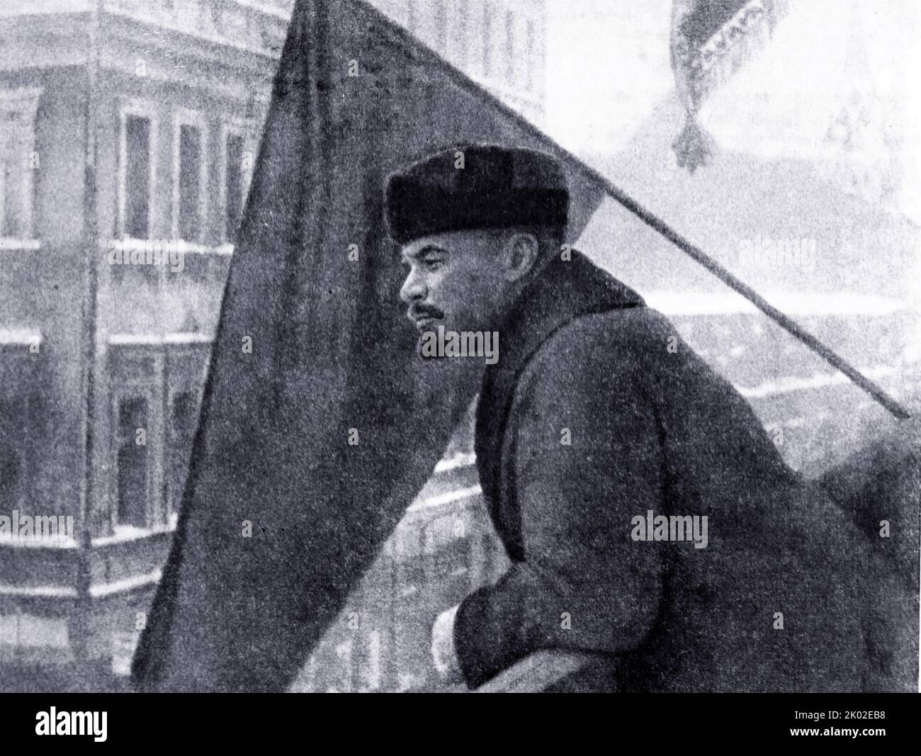 Speech by Lenin from the balcony of the Moscow Council in front of the detachments of communist workers, who were sent to the Southern Front. Russian Civil War, October 16, 1919 Stock Photo