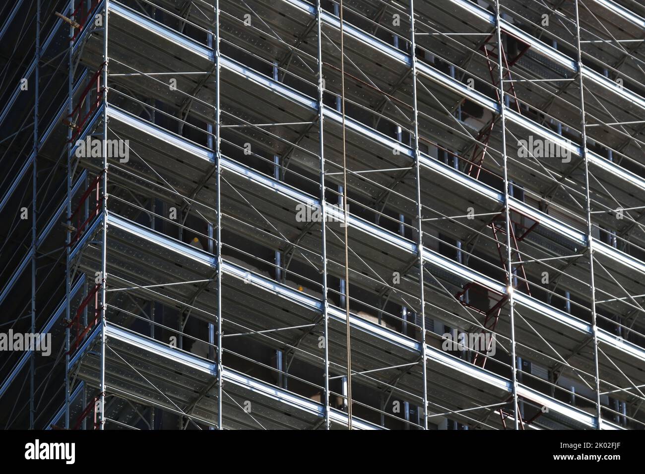Building scaffolding in Italy for energy saving renovations Stock Photo