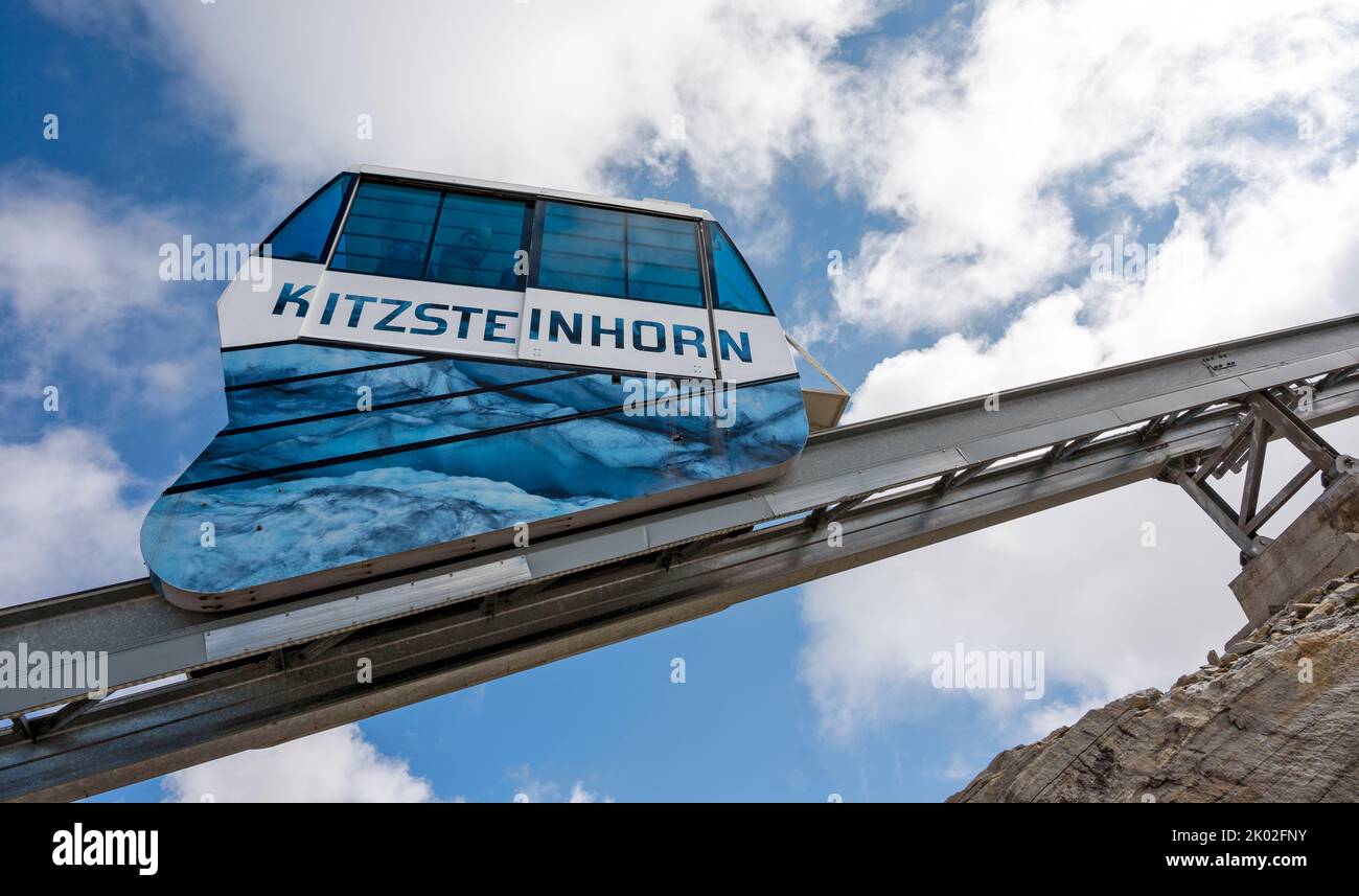 cabin of the cable car Glacier shuttle to the restaurant on the mountain Kitzsteinhorn, Austria Stock Photo