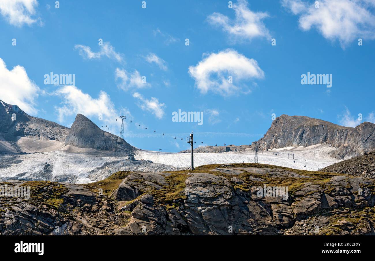 view onto the remains of the glacier on the mountain Kitzsteinhorn in the region Pinzgau of Salzburg at summer, Austria Stock Photo