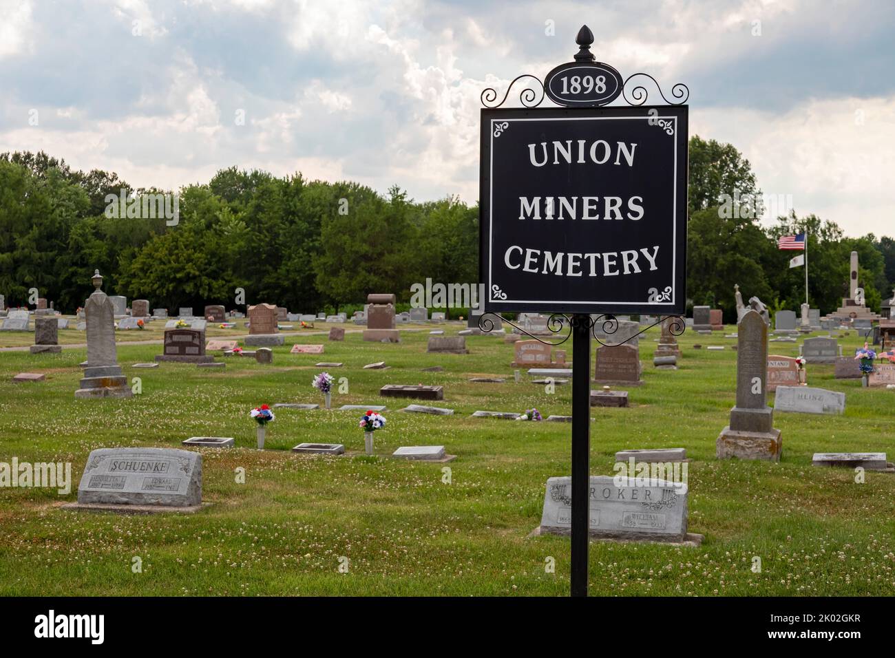 Mt. Olive, Illinois - The Union Miners Cemetery. The cemetery includes the grave of legendary labor leader Mary Harris 'Mother' Jones. Stock Photo