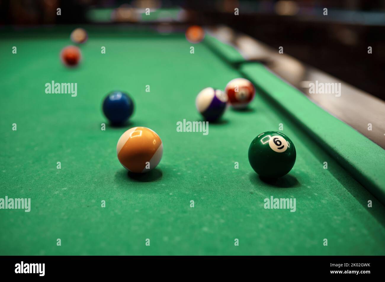 Billiard balls on pool table selective focus Stock Photo